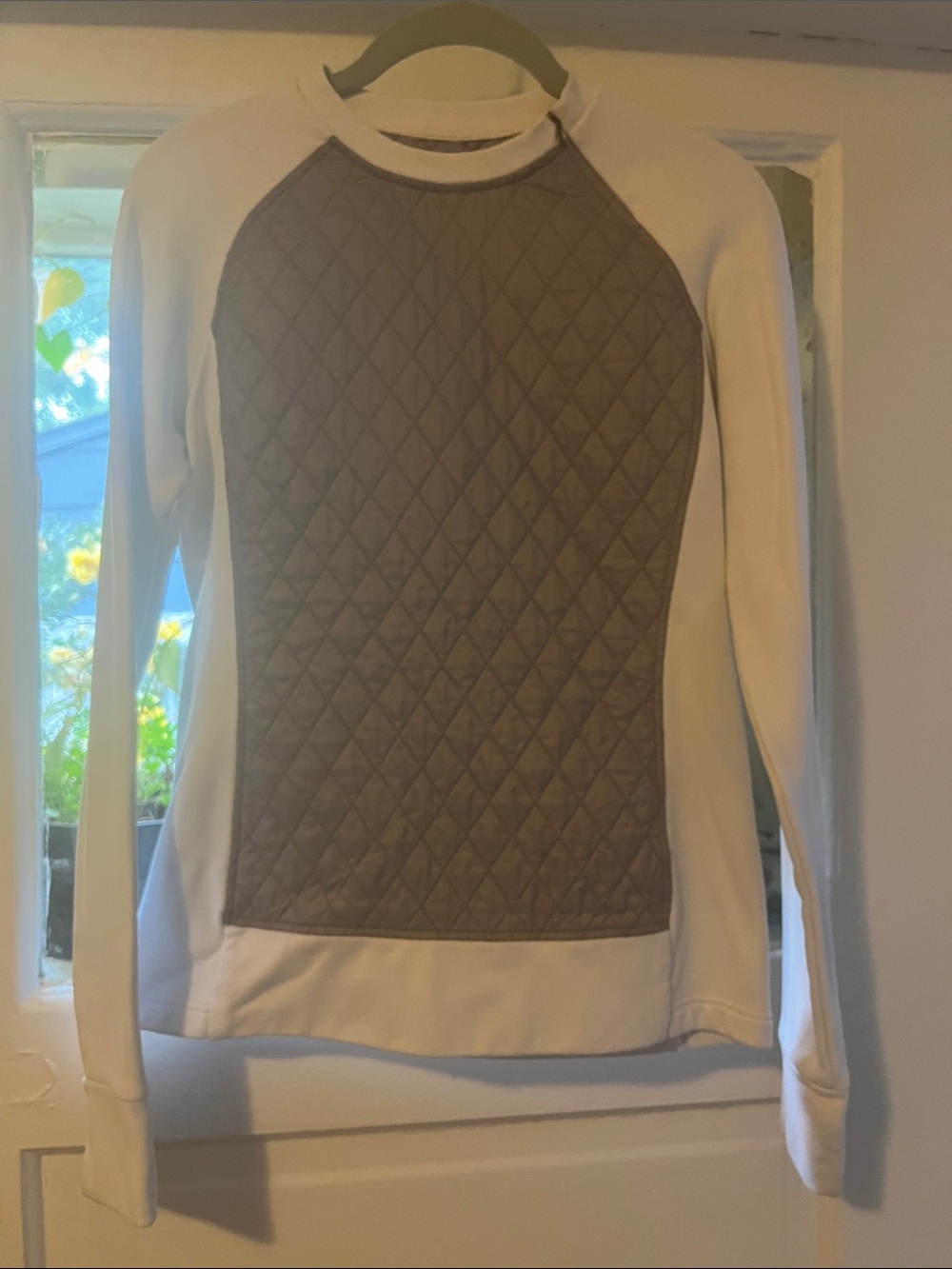 Title Nine Women's Puffer-Style Quilted Pullover Jacket in White and Brown